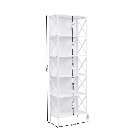 6 Tier Tall Bookshelf, White V1127-AU-CS03-WHT