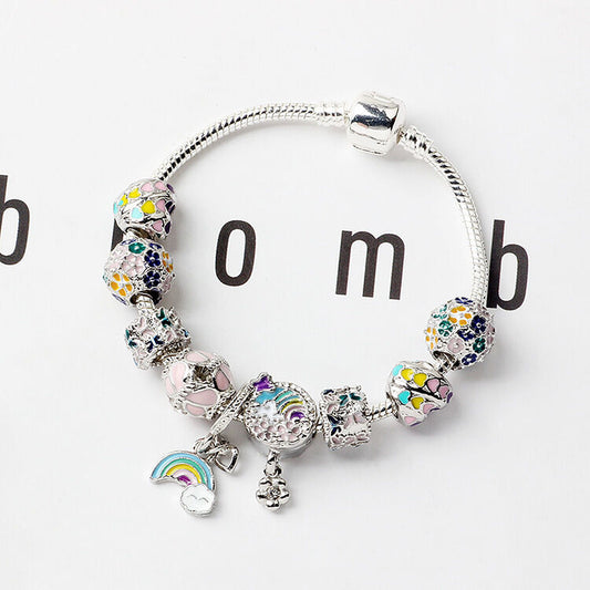 Sky-themed Heart Wreath Rainbow Pendant Alloy Bracelet(19cm) V1132-NSSL29-19