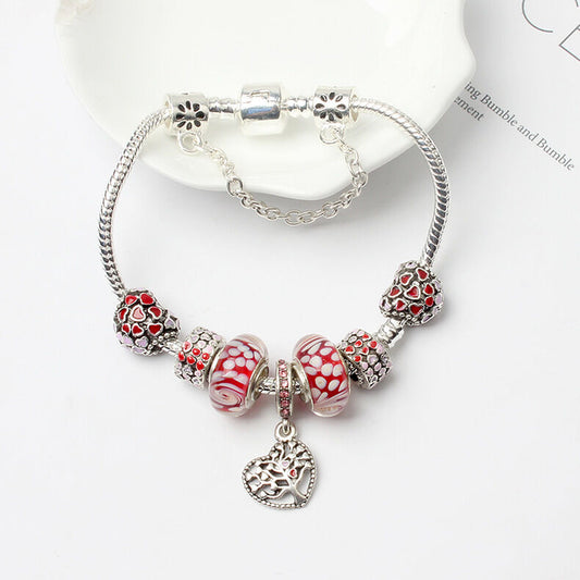 Red Zircon Beaded Christmas Tree Pendant Alloy Bracelet(20cm) V1132-NSSL36-20