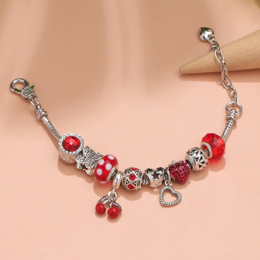 Charm Bracelet with Butterfly & Crystal Heart, Zinc Alloy(red,17cm) V1132-NSSL8-17