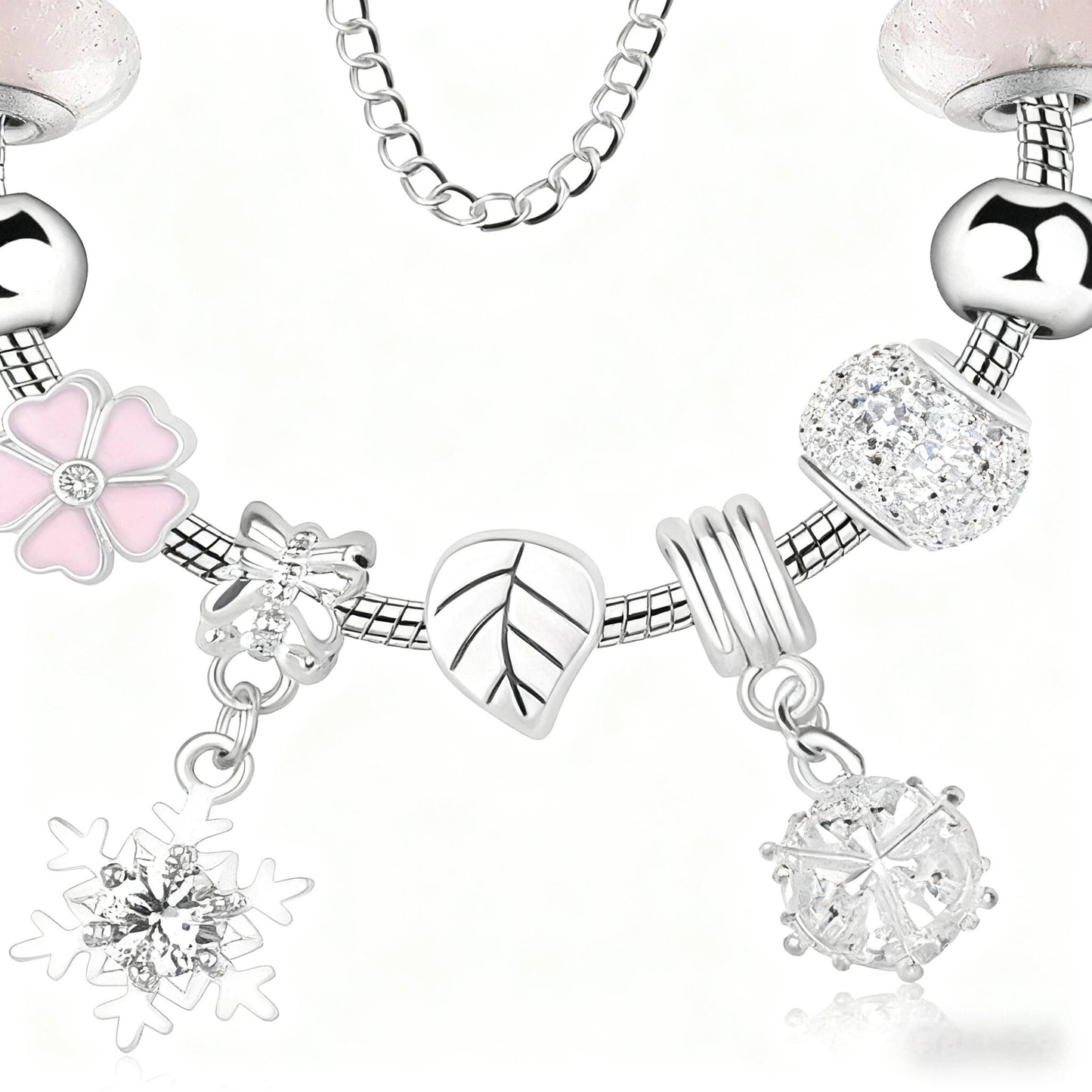 Women's Rhinestone Cherry Blossom & Snowflake Pendant Bracelet(17cm) V1132-NSSL97-17