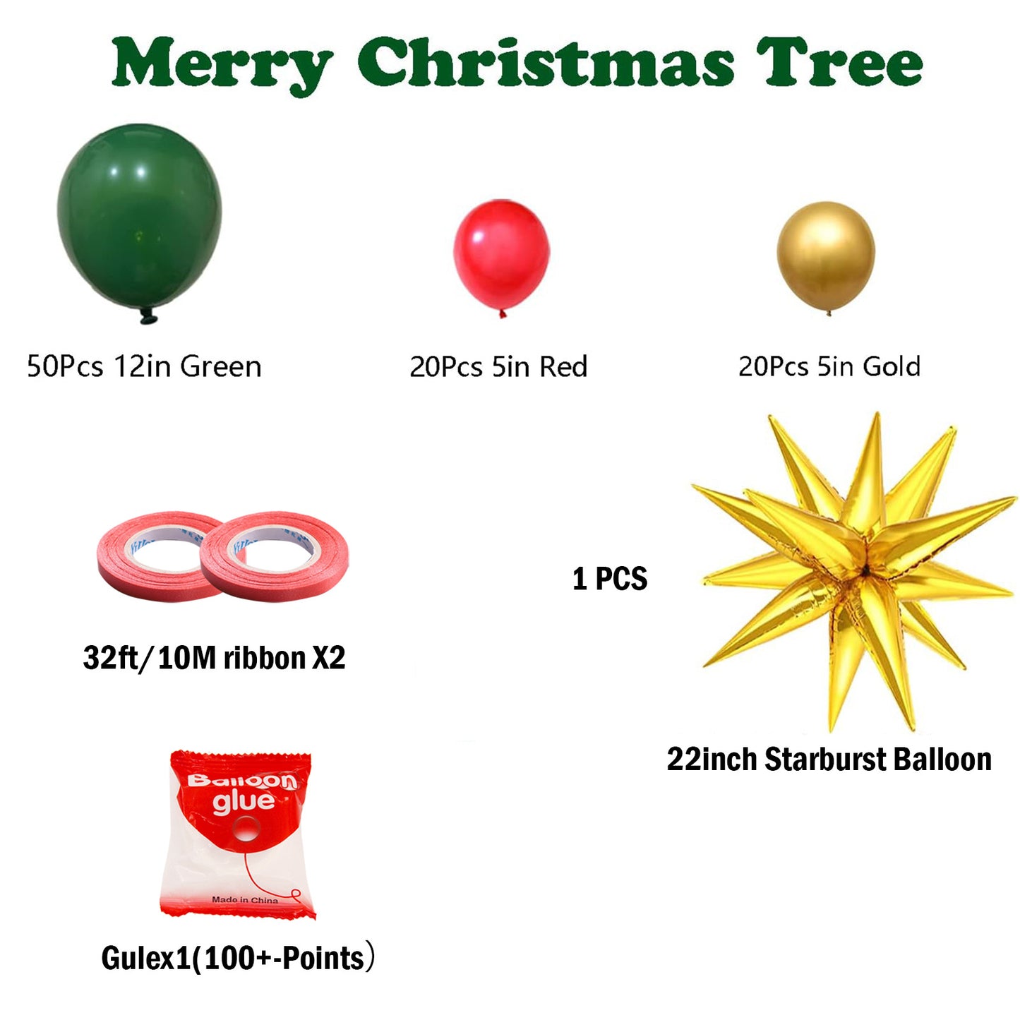 Christmas Balloon Tree Decor Kit - Latex & Foil Balloons Set with Star Topper--94PCs V1132-SDLW6-CY032