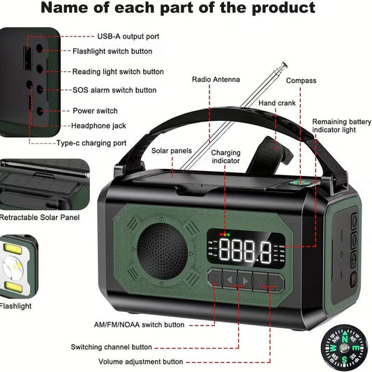 12000mAh Emergency Radio Solar Hand Crank Charger V1142-TM601102639488578