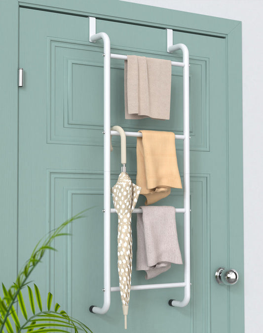 Over The Door Towel Rack Metal Behind Door Hanger for Bathroom Bedroom-White V1161-107210