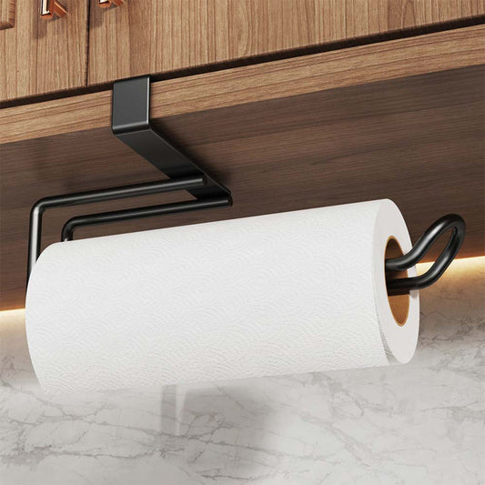 Metal No-punch Roll Paper Rack for Kitchen Cabinet Cling Film Storage Rack-Black V1161-860017
