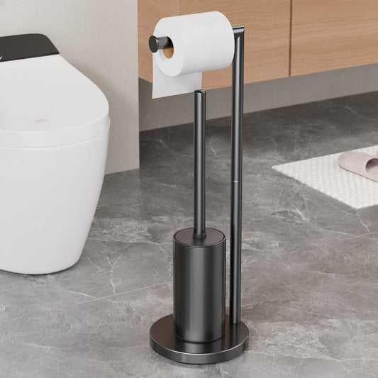 2-in-1 Floor Standing Roll Paper Holder and Toilet Brush For Bathroom and Toilet-Black V1161-860069