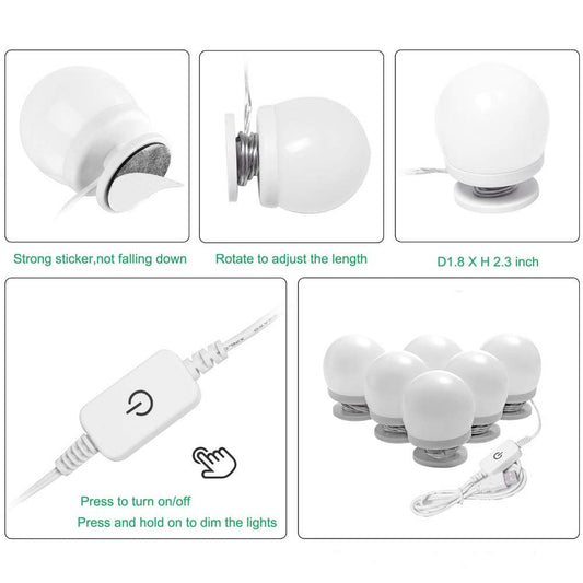 Dimmable Hollywood Style Lighted Vanity Makeup Mirror, LED Vanity Mirror Lights Kit with USB Port for V1171-CB-G6NUSBWUS