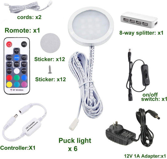 RGB Color Changing LED Under Cabinet Lighting Kit,Aluminum Slim Cabinet LED Puck Lights for Kitchen Counter V1171-CC-AYLBHA012-AU