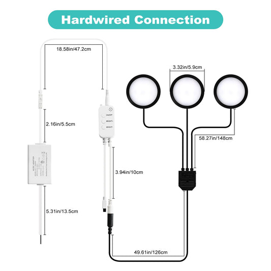 3 Pack Smart Under Cabinet Lights Hardwired,Dimmable LED Light for Kitchen Under Cabinet with Alexa Google V1171-CC-HW3WW-B-WIFI