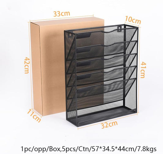 6 Tier Desktop File Organiser, Wall Mount Magazine Rack, Mesh Desk Organizer, Vertical Hanging Document Tray V1186-TH104
