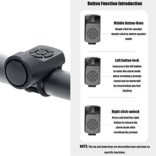 Electric Bicycle Horn 120dB, Portable USB Charging Rubberskin Bell with Alarm for Mountain and Road Bike. V1188-CE-MO02286