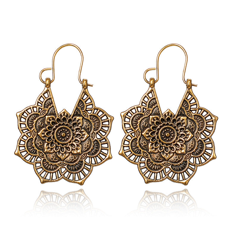 Vintage Silver Mandala Flower Dangle Earrings V1188-CE-X00498