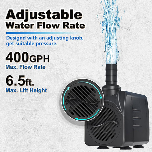 400GPH Submersible Water Pump, Ultra Quiet Fountain Pump for Ponds, Aquariums, Fish Tanks and Hydroponics. V1188-CYX-DP-04