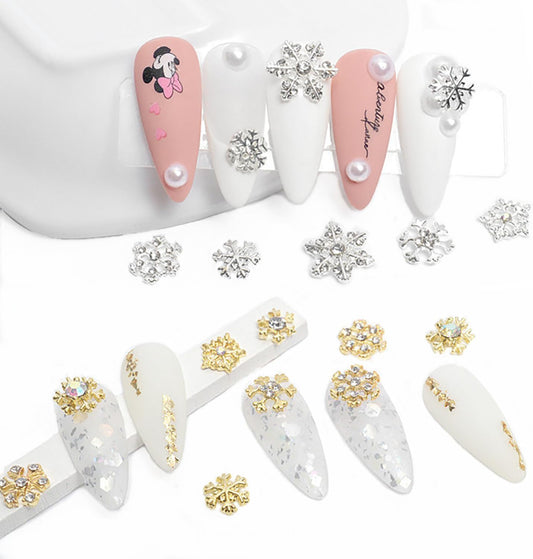 20pcs Snowflake Nail Charms with Rhinestones Silver Gold Christmas Decorations Alloy Nail Jewelry Snowflake V1188-CYX-DP-151