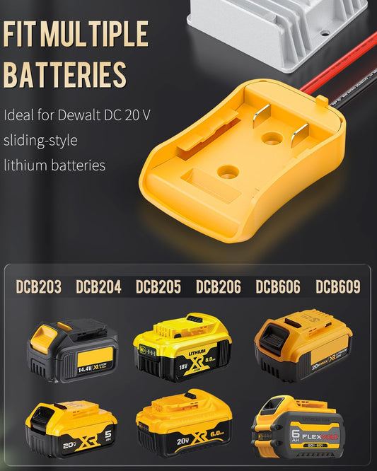20V to 12V Step-Down Converter for Dewalt Battery, DC Power Adapter, Voltage Reducer Transformer 180W Buck V1188-CYX-DP-376