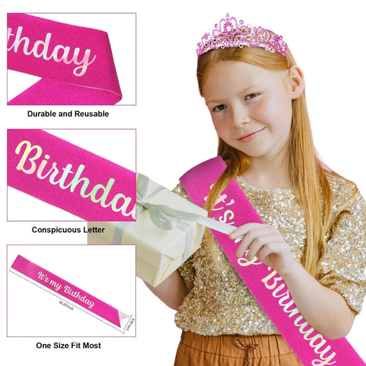 Hot Pink Birthday Headband & Crown - Happy Birthday Princess Tiara for Women & Girls - Party Decorations V1188-CYX-J02-1696
