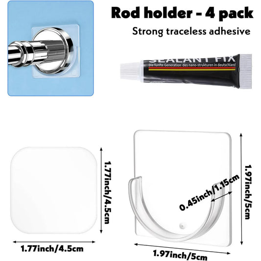 4 Pack Shower Rod Holder Adhesive No Drilling Transparent Shower Rod Holder Invisible Wall Mount Holder For V1188-CYX-J02-3105