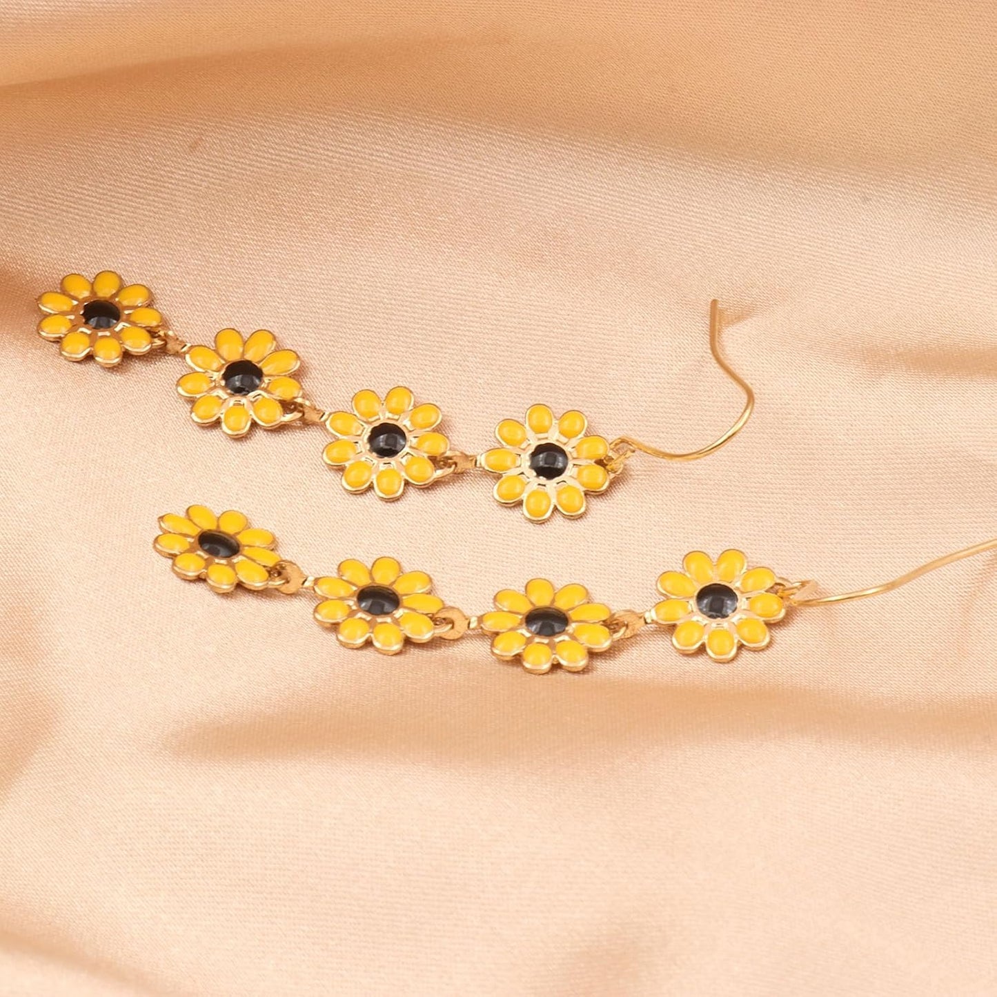 Boho Flower Dangle Earrings for Women,Chic White Yellow Drop Flower Statement Earrings Tropical Beach Jewelry V1188-CYX-JXH-1341
