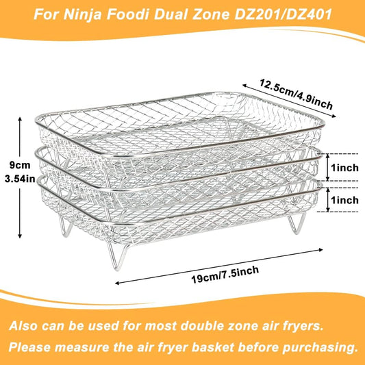 Air Fryer Rack for Ninja Dual Airfryer, 3pcs Stackable Stainless Steel Dehydrator Rack, Rectangle Double Air V1188-CYX-LHJ-1883