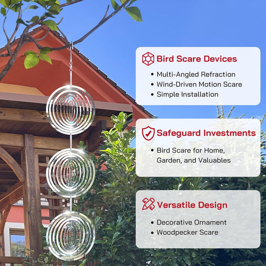 Bird Deterrents for Outside, Reflective 3D Stainless Steel Wind Spinners, Garden Decor, Bird Scare Devices to V1188-CYX-LHJ-2179