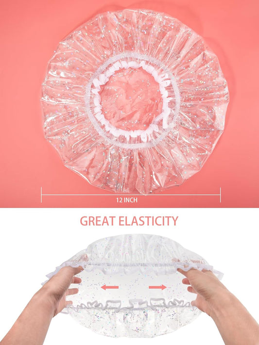 Luxury Shower Cap Reusable Waterproof for Women Sequin Lined Hair Cap for Shower Plastic Cap for Long Hair V1188-CYX-LHJ-2443