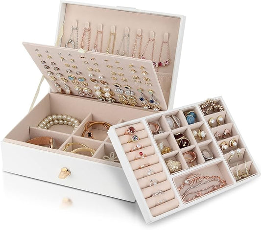 Jewelry Box Organizer for Necklaces, Earrings, Bracelets, Rings, Large PU Leather Jewelry Box with 3 V1188-JAR60-16667-1