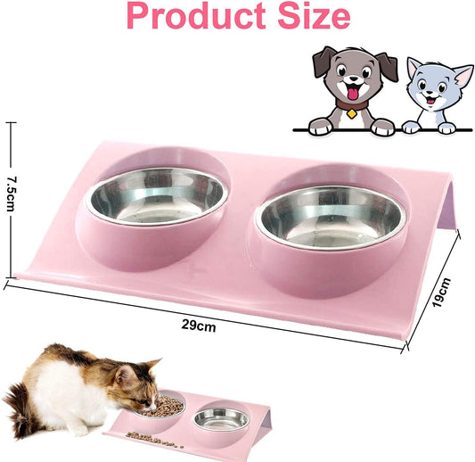 Cat food bowl, double cat food bowl, stainless steel cat bowl, non-slip, cat food bowls, stainless steel cat V1188-MA60-04754-1