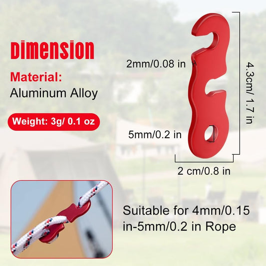 Rope Adjuster, 16pcs Aluminum Rope Tensioner, Tent Wind Rope Buckle, Rope Tensioner for Camping Hiking V1188-MA60-17944-5
