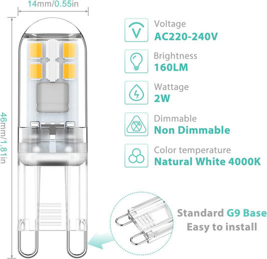 G9 LED Bulbs 1.5W Equivalent to 20W Halogen, 4000K Natural White Light, Non-Dimmable Mini Bulbs, 6-Pack V1188-MAG101J-01026-1