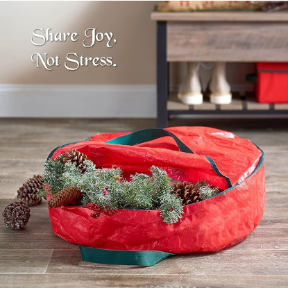 Christmas Wreath Storage Container 24 Inch - Wreath Bag for Artificial Wreaths Box - Dual Zippered Wreaths V1188-MS-210-001