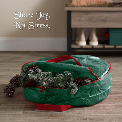Christmas Wreath Storage Container 24 Inch - Wreath Bag for Artificial Wreaths Box - Dual Zippered Wreaths V1188-MS-210-002
