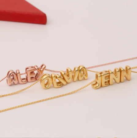 Custom letter necklace with a complete set of letter beads from A to Z, 10mm heart pendant, three colors V1188-MS-210-056