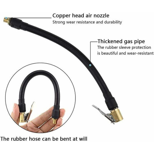Tire Inflator Hose 20Cm Black Flexible Air Inflator Tire Air Hose With 2 Inflator Pump Hose Adapter For V1188-MS-227-0056