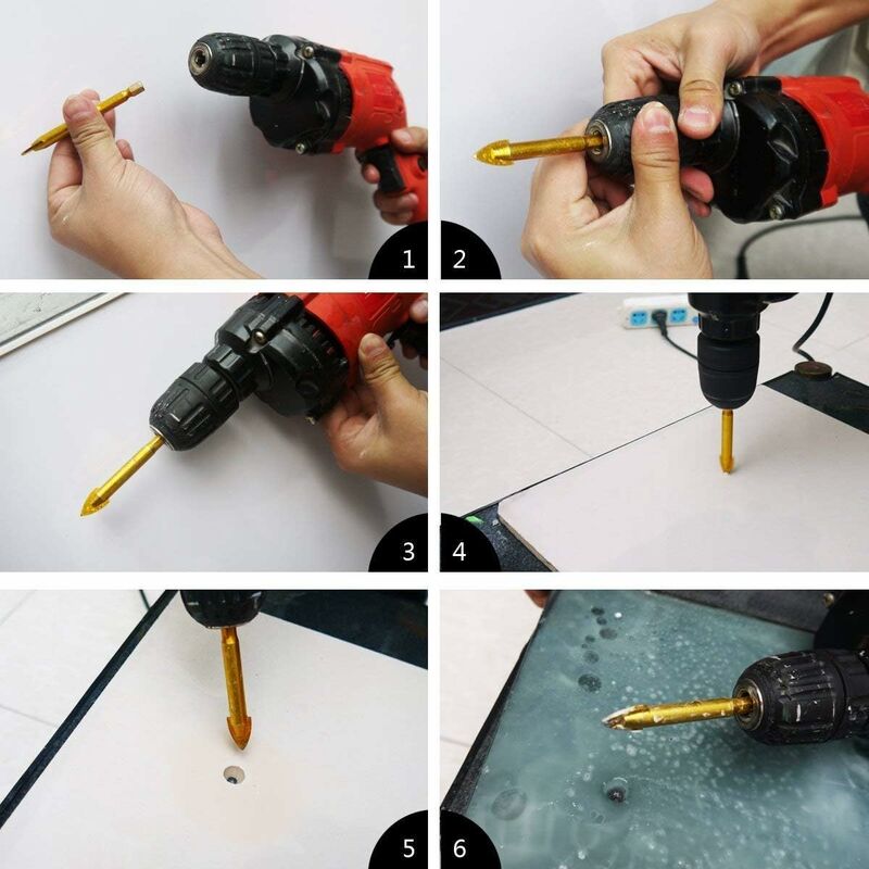 Tungsten Steel Glass Ceramic Tile Crystal Drill Bits With Hex Shank Titanium Coated 3Mm 4Mm 5Mm 6Mm 8Mm 10Mm V1188-MS-227-0102