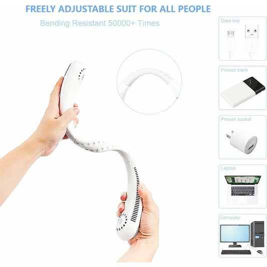 Portable Neck Fan, Usb Neck Fan With 1200Mah Battery, Bladeless Hands-Free Fan, 3 Speeds, 360 degrees V1188-MS-227-0166