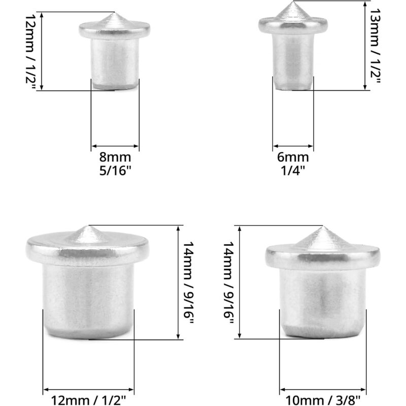 16 pcs Wood Dowel Centers, Stainless Steel Drill Guide Tool, 6/8/10/12Mm V1188-MS-227-0284