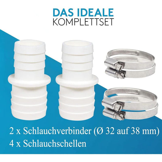 2 Pack Hose Connectors With Clamps - Pool Hose Adapter - Double Hose End (2 X 32 To 38Mm) V1188-MS-227-0327
