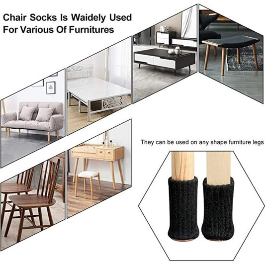 24 pcs Chair Leg Socks, Furniture Leg Caps, Non-Slip Chair Leg Pads For Fits 1"-2" Diameter Chair Legs, Black V1188-MS-227-0330