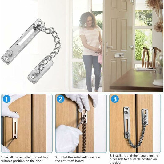 Security Door Chain Anti-Theft Door Lock Stainless Steel Door Chain Lock Sliding Door Restrictor With 4 V1188-MS-227-0387