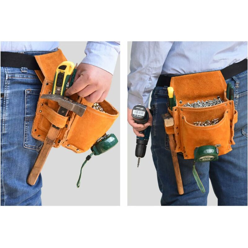Multifunctional Tool Pouch Belt Tool Bag Thickened Tool Waist Bag Durable Cowhide Hardware Tool Storage V1188-MS-227-0398