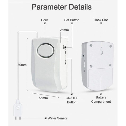 Water Leak Alarm 130Db, 95Cm Long Cable With Sensor, Home Security Water Leak Detection Alarm, Battery V1188-MS-227-0419