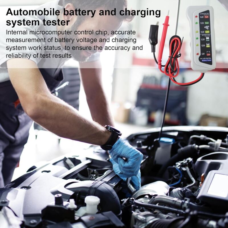 Car Battery Tester,High Accuracy LED Light 6V 12V Auto Battery Analyzer - Voltage Testers With Ergonomic V1188-MS-227-0425