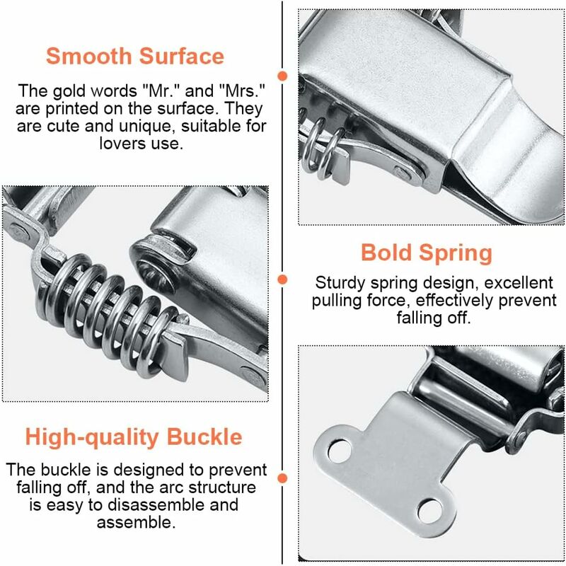4 pcs Stainless Steel Spring Loaded Lever Latch Tension Lock Toggle Latch Tension Lock Box Lock For Suitcase V1188-MS-227-0471