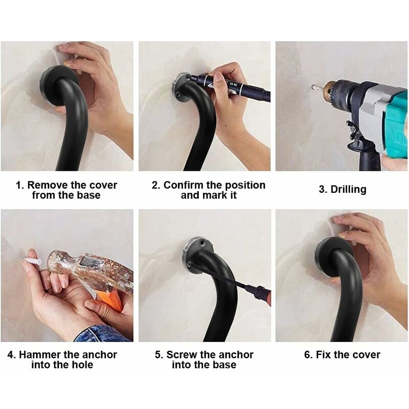 Toilet Grab Bar Stainless Steel Bathtub Handle Wall Mounted Towel Rack Bathroom Bathtub Handle, Black (40Cm) V1188-MS-227-0493