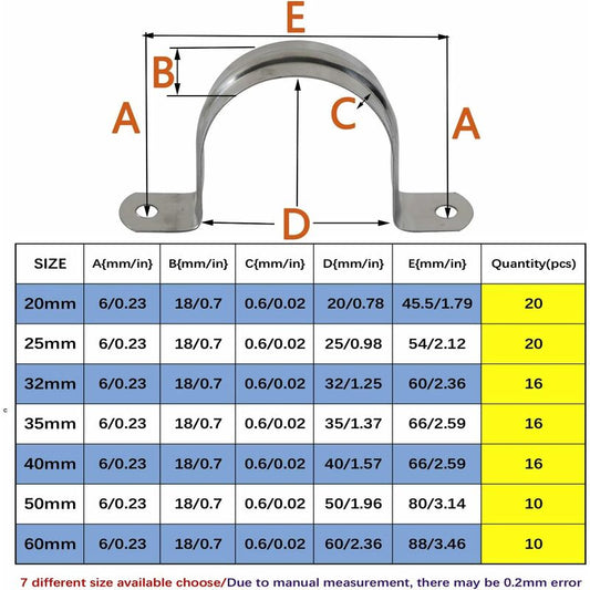 25Mm Stainless Steel 304 Hose Clamp U Type Pipe Clamp 20 pcs Tube Clamp Coupling Hoop 20 pcs Wholesale V1188-MS-227-0781