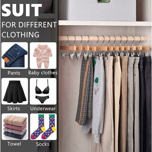Home 10 Pack 32Cm Natural Wooden Hangers For Pants Skirts Socks Underwear Non-Slip Hangers With Clips V1188-MS-227-0790