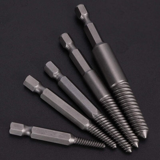 Screw Drill Bits, Stud Removal Tool, 5 pcs Broken Screw Extractor Hex Shank Fine Teeth DAmaged Bolt Removal V1188-MS-227-0804