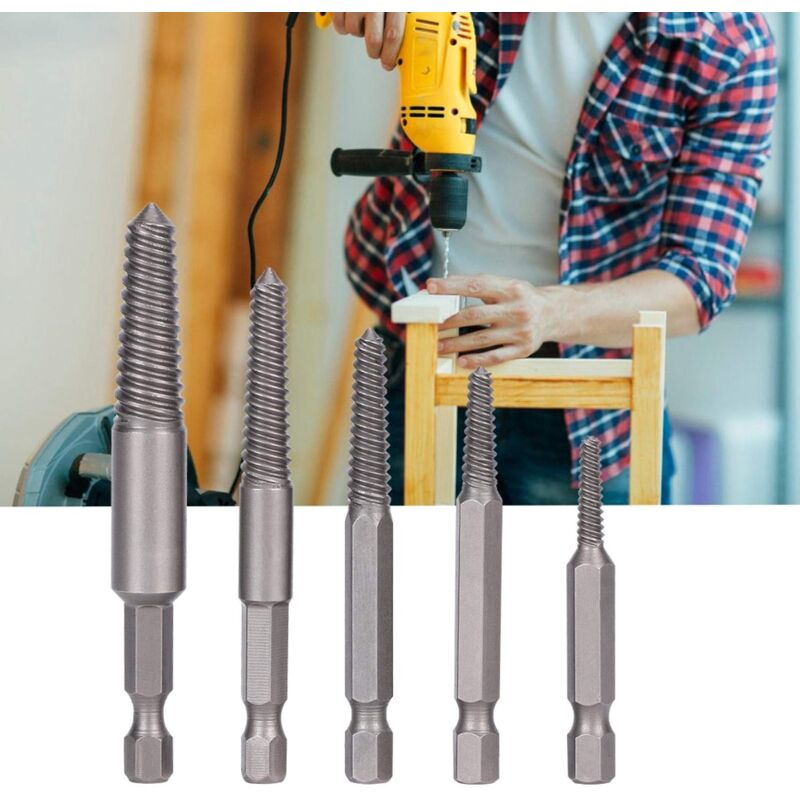 Screw Drill Bits, Stud Removal Tool, 5 pcs Broken Screw Extractor Hex Shank Fine Teeth DAmaged Bolt Removal V1188-MS-227-0804