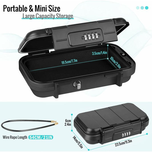 Portable Safe Box Mini Travel Safe Box Waterproof Anti-Theft With Detachable Metal Cable For Home, Office, V1188-MS-227-0808