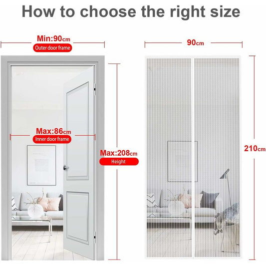 Magnetic Screen Door 90X210Cm Anti Fly Curtain Adhesive Strip Automatic Closing Ultra Fine Mesh Tool-Free V1188-MS-227-0843